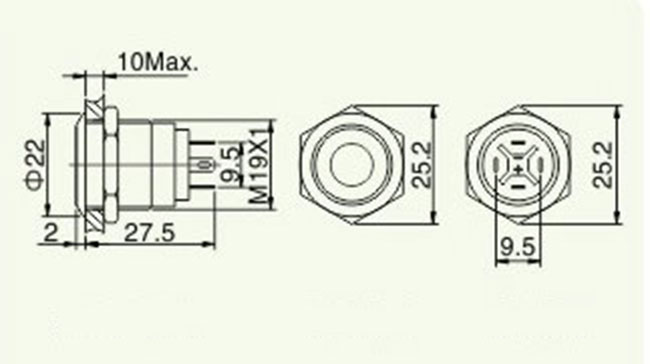Lega d'argento terminale 1NO di Pin del commutatore di pulsante del supporto del pannello del LED 19mm