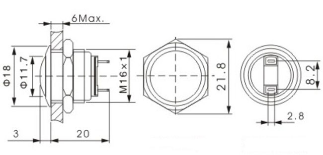 Vita meccanica lunga terminale di Pin del metallo IP65 del pulsante 16mm della testa irregolare della palla